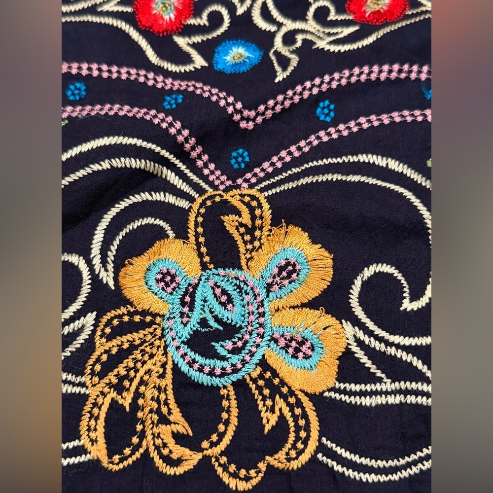 Anthropologie Maeve Womens Kira Navy Floral Embroidered Tunic Dress Size 0 - Picture 13 of 16